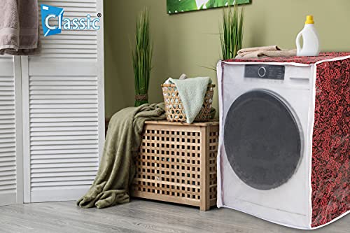 Image of Classic Front Load Washing Machine Cover Suitable for Bosch 6.5 Kg, 7 Kg, 7.5 Kg, 8 Kg, 8.5 Kg, 9 Kg (63cmsX63cmsX81cms, Red Flower, Large)