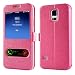 coromose 2015 HOT Sell Window Flip Leather Case for Samsung Galaxy S5 G900 I9600 (Hot Pink)