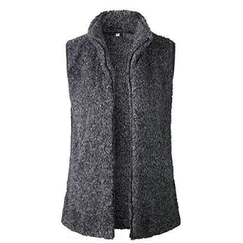 BCDlily Women Casual Sleeveless Jacket Zip Up Faux Fuzzy Coat Vest Fleece Outerwear (XL, Black)