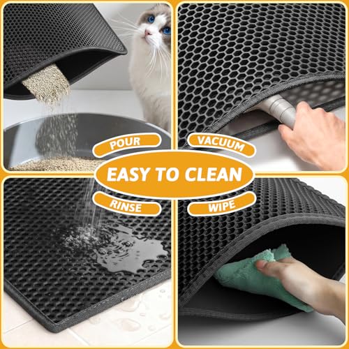 Image of Pieviev Cat Litter Mat Double Layer Waterproof Urine Proof Trapping Mat 1 Pack (Black, 30x24 Inch (Pack of 1))