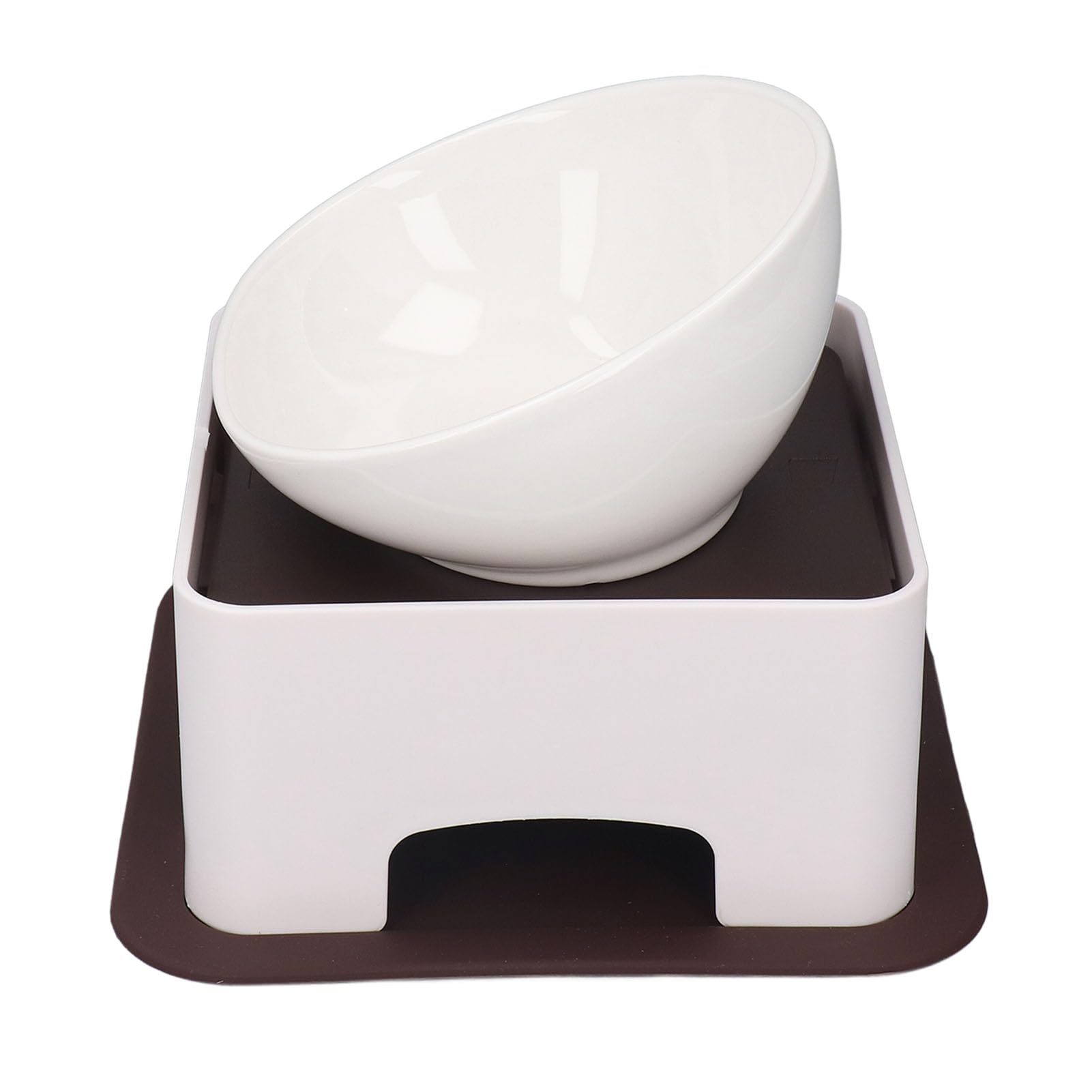 Rengue Bol en Céramique Bulldog, Mangeoire Inclinée Surélevée avec Tapis en Caoutchouc Antidérapant pour Chiens à Face Plate, Chats, Carlins, Bouledogues Français (White)