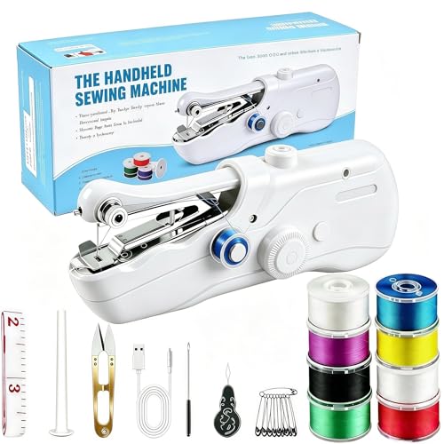 Image of Mini Cordless Handheld Sewing Machine for Clothing DIY Mending | Portable handheld sewing machine for starters, with accessories for fabric repair and travel clothes mending