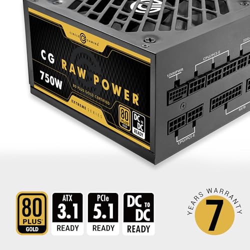 Image of Circle CG RAW Power 750 Watt Fully Modular Power Supply, 80+ Gold, ATX 3.1 & PCIe 5.1 Ready, Braided Cables, 120mm Silent FDB Fan, 7-Year Warranty