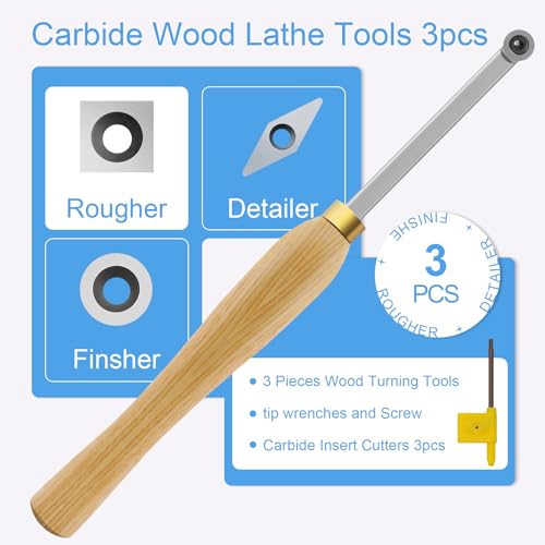 CDBP Mini Carbide Tipped Woodturning Chisels Wood Lathe Tools 3pcs Rougher Detailer Finisher Made of Stainless Steel with Woodhandle and 3pcs Matched Carbide Cutters 3 CDBP Mini Carbide Tipped Woodturning Chisels Wood Lathe Tools 3pcs Rougher Detailer Finisher Made of Stainless Steel with Woodhandle and 3pcs Matched Carbide Cutters - Image 3