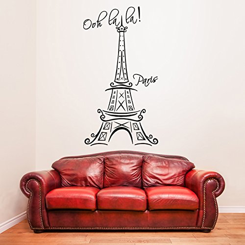 AnOL (54x100 cm) Vinyl Wall Decal Eiffel Tower with Quote Ooh La La Paris/Main Paris Place Art Decor Home Sticker/DIY Mural + Free Random Decal Gift!