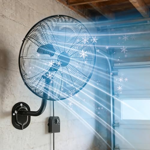 KEGIAN 20 Inch Wall Mount Fan, 7200 CFM High Velocity Oscillating Fan with 3 Speeds, Adjustable Tilt, Heavy Duty Industrial Wall Mounted Fan for Garage, Shop, Patio, Porch, Outdoor