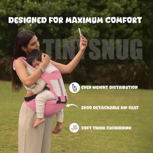 Image of Tinyberg | Baby Carrier for 0 to 3 Year Baby | Baby Carrier for Newborn | Baby Carrying Bag | 4-in-1 Hip Seat, Adjustable Straps, Soft Thigh Padding | Baby Carry Bag | Kangaroo Bag | Up to-15 Kg - Candy Pink