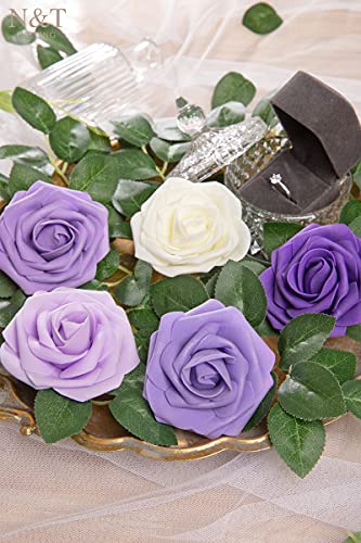 N&T Nieting Purple Roses Artificial Flowers 25Pcs Fake Flowers Foam Roses With Stems For Diy Wedding Bridesmaid Bridal Bouquets Centerpieces Party Home Decoration Baby Shower, Series Purple #TOP5