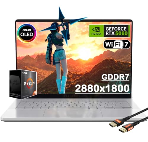Image of ASUS MUX ROG Zephyrus G14 14 inch OLED 3K 120Hz Gaming Laptop - AMD Ryzen 9 270 - - GeForce RTX 5060-Window 11 Home-W /HDMI Cable (Window 11 Home, 16GB RAM | 1TB PCIe SSD)