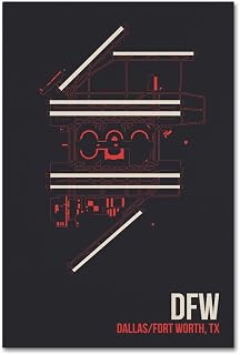 DFW Airport Layout by 08 Left, 22x32-Inch Canvas Wall Art