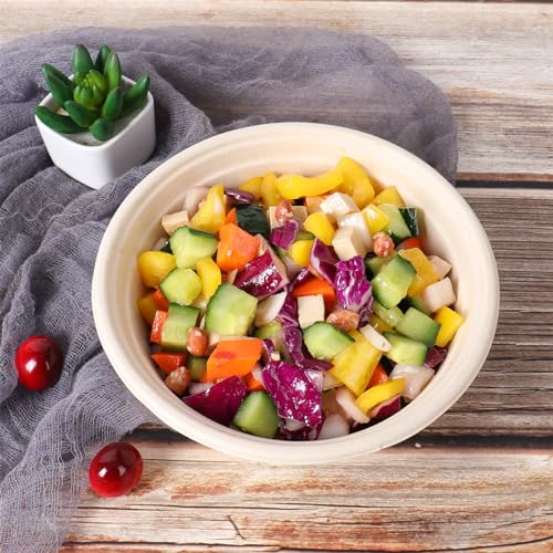 33OZ Round Disposable bowls with lids, Sugarcane Fiber Paper Bowls take away food containers Plant Fibers Freezer Safe 50 PACK - Image 3