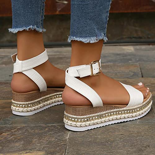 Women's Espadrilles Flatform Sandals Topic Open Toe Buckles Ankle Strap Studded Summer Lightweight Comfy Casual Wedges4