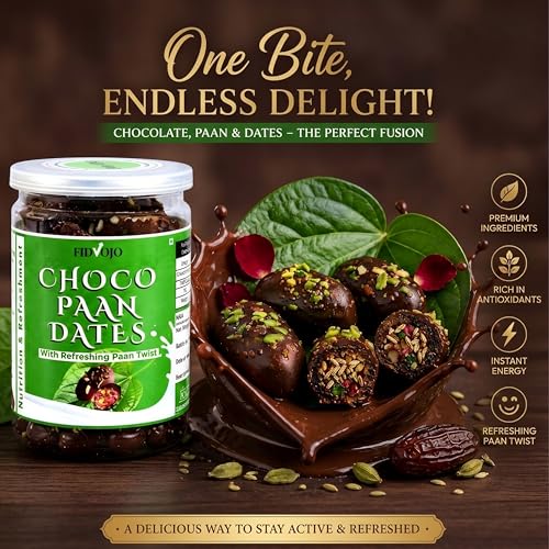 Image of FIDVOJO Luxury Choco Paan Stuffed Dates - Banarasi Paan Filled Premium Dates with Dark Chocolate Coated | Guilt-Free Healthy Mithai & After-Meal Mukhwas (Refreshing Mouth Freshener) | 200g