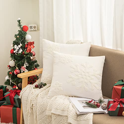 Afirmly 18X18,Cotton Christmas Blessing Throw Pillow Cover For Bed Sofa Cushion Car Snowflake Embroideried Pillowcases ,1Pair White #TOP4