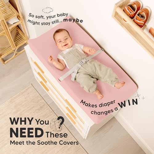 Image of 2-Pack Organic Changing Pad Covers for Girl, Boy, Neutral - 100% Cotton Changing Table Pad Cover, Soft Baby Nursery Diaper Changing Pad Sheets, Contour Changing Pads Liners, Change Pad Cover (Rose)