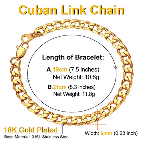 Gold Chain Bracelet For Men Wrist Bracelets 6Mm 8.3Inch Stainless Cuban Link Bracelet #TOP5