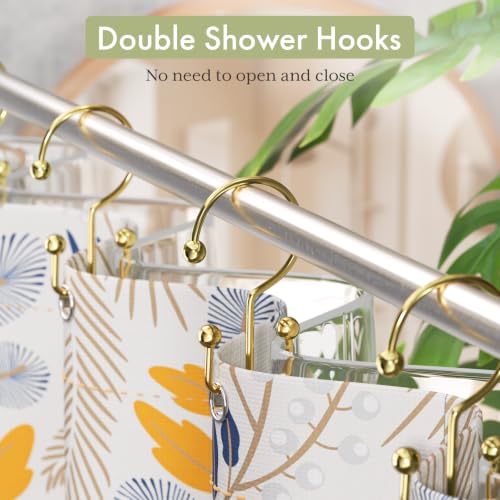 Image of Amazer Shower Curtain Hooks Gold Shower Curtain Rings, Double Shower Curtain Hooks Rust Proof Stainless Steel Shower Curain Hangers 12Pcs, Shower Hooks for Bathroom Shower Curtain Rod