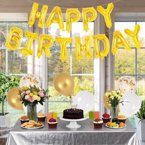 Image of 65 Pcs Gold Happy Birthday Balloons, 2 Sets A-Z Gold Letters Foil Balloons, 16 Inch Personalized Name Happy Birthday Banners for Wedding Baby Shower Anniversary Party Decorations