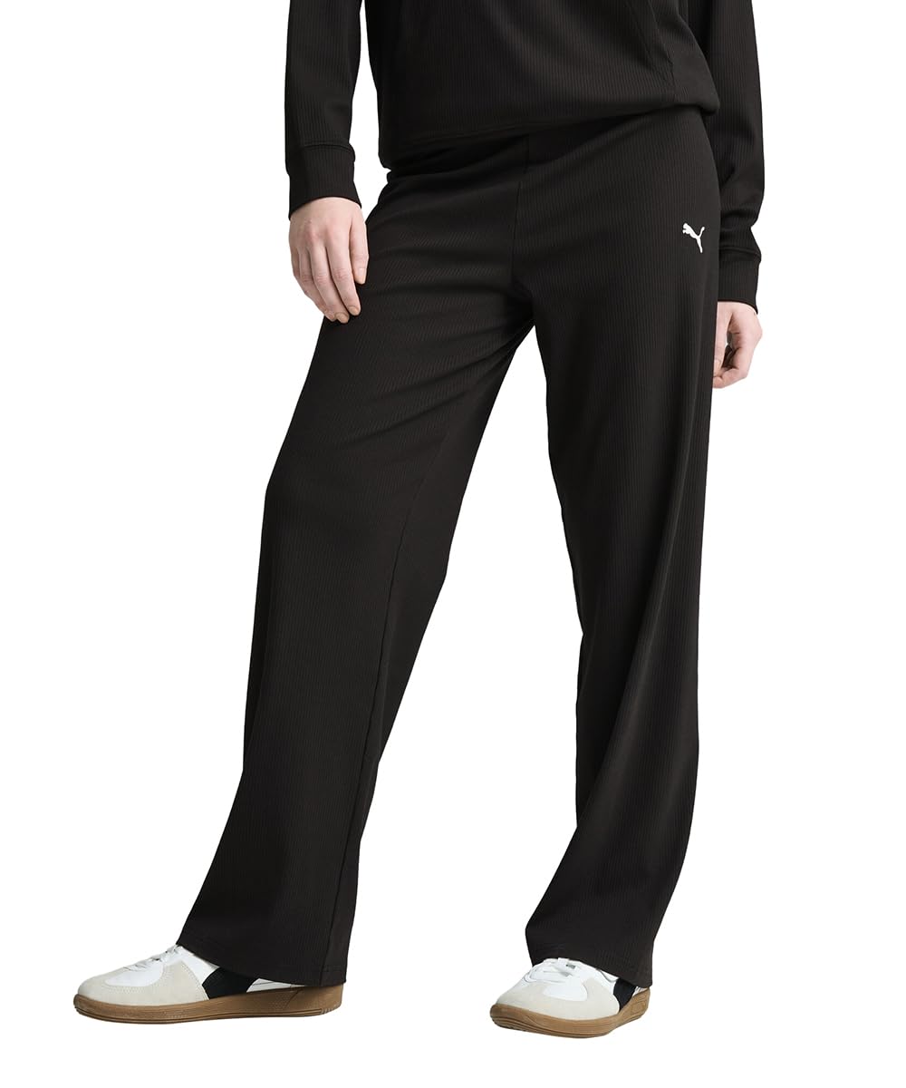 ESS Elevated High-Waist Straight Leg Rib Pant Puma Black