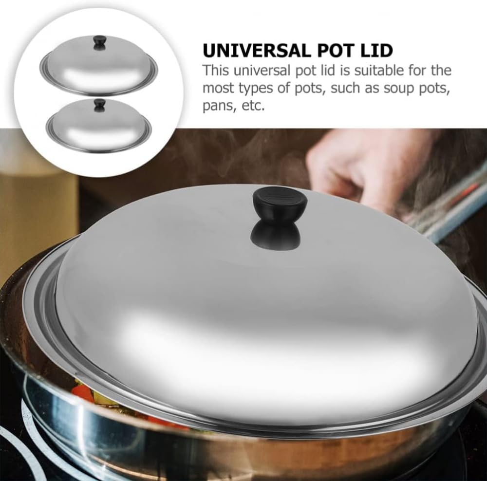 Utensilios de Cocina de Acero Inoxidable Olla para freír Pavo 2 Piezas Tapa de Olla de Acero Inoxidable, Domo Redondo para derretir Queso Tapa para hilvanar Domo de cocina-34cm