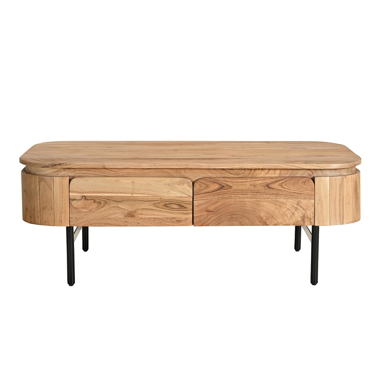 Miliboo Table Basse avec rangements en Bois Massif et métal Noir 4 tiroirs L115 cm Napoli