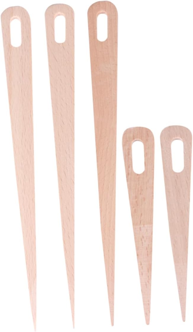 Hohopeti 5pcs Wood Weaving Crochet Needles Loom Stick Tapestry Tools Big Eye Crochet Kit for Crocheters