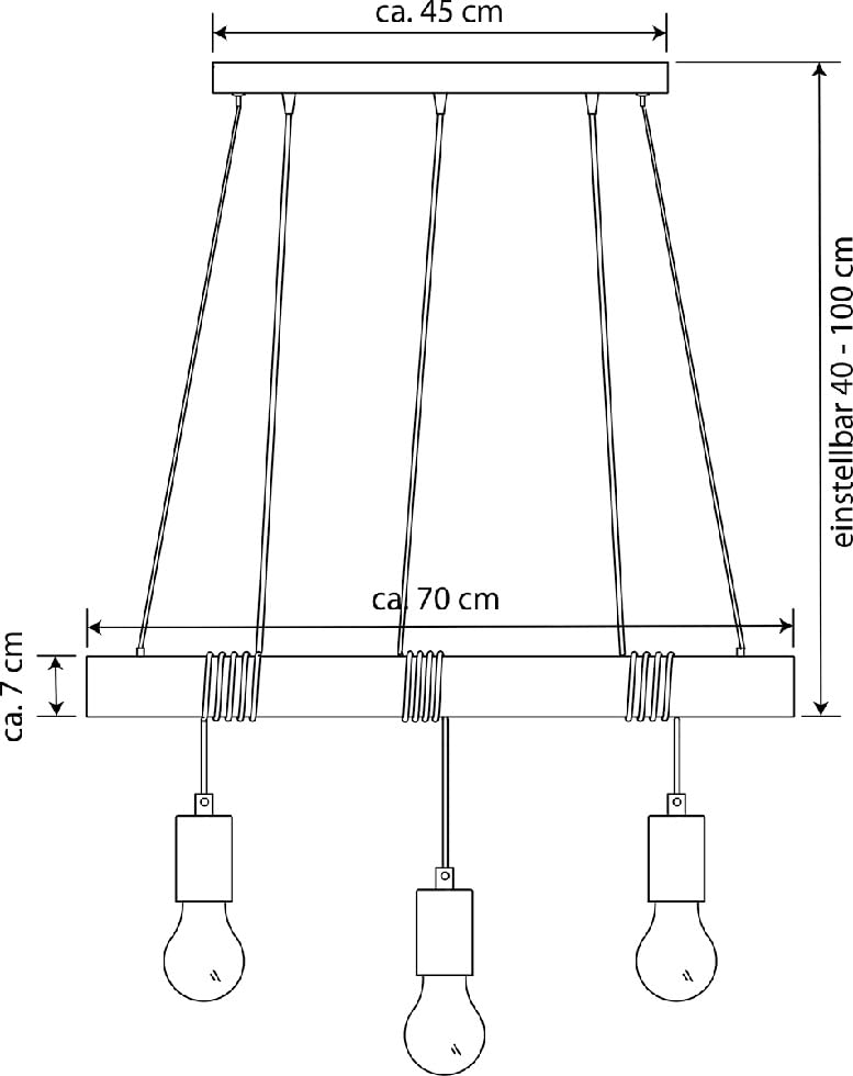 MeLiTec Holz Pendelleuchte DP25 3-flammig mit LED-Leuchtmittel Höhenverstellbar Schwarz E27 70 cm