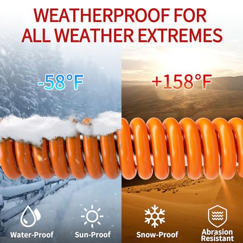 Image of 100 FT 14 /3 Extension Cord Outdoor, Heavy Duty Weatherproof & Flame Retardant Orange 3 Prong Power Cord with Light, Outside for Lawn & Garden, 13 Amps 1625 Watts 125 VAC 14AWG SJTW, ETL Listed