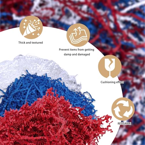 Image of Zankubom 1 /2LB Crinkle Cut Paper Shred Filler Great for Gift Wrapping, Basket Fillers, Birthday, Gift Wrapping, Anniversary, Halloween Christmas Party Decor Filling Supplies Red White Blue