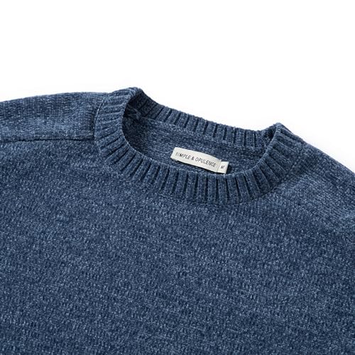 Image of Simple&Opulence Women's Chenille Sweater Crewneck Long Sleeve Pullover Ribbed Cuff Hem Round Neck Jumper Tops