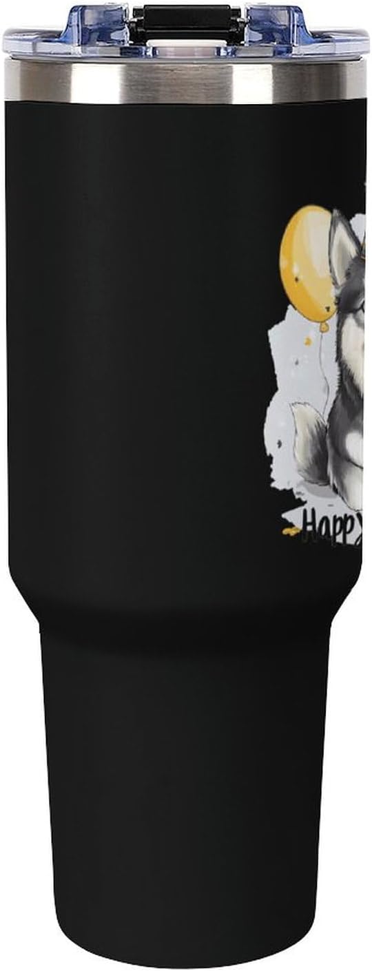 Husky Birthday Travel Mug 40oz Insulated Tumbler with Lid And Straw Coffee Mug Car Cup Violet-style