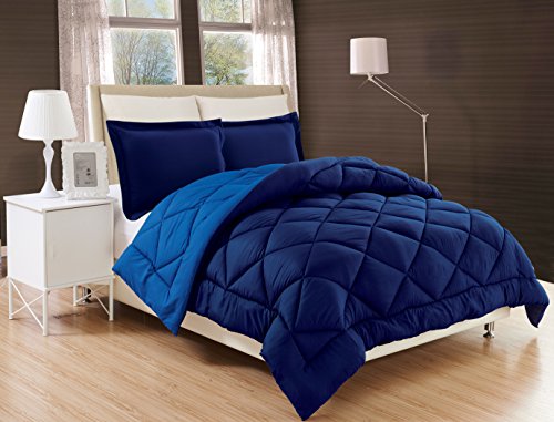 Elegant Comfort Silky Soft Goose Down Alternative 3 Piece Navy Aqua Microfiber Bedding Set with 500RW Comforter