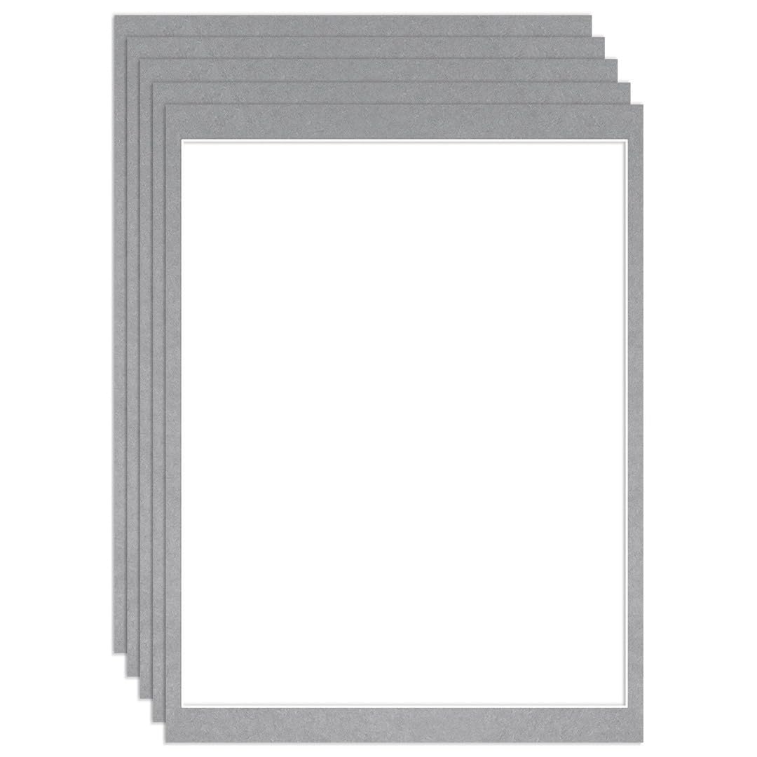 Procut Global 16x12" Silver Picture Mounts to Fit 14x11" Aperture - Precision Cut Cardboard Photo Mount - Ideal for Frames, Prints, Artwork & Certificates - Sizes & Colours Available - 5 Pack