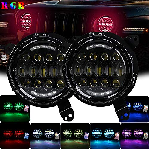 Jeep JL RGB Headlights, Athiry 2pcs 9 Inch Led Headlights Halo DRL