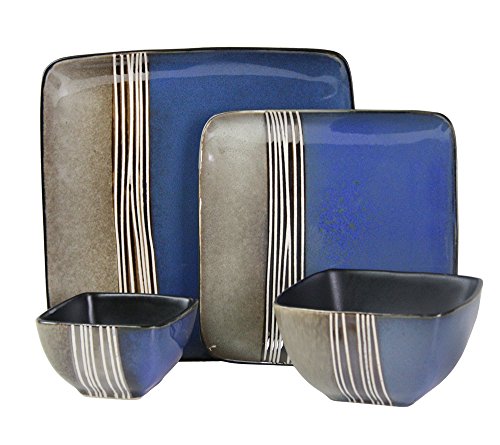 Elama Uptown Loft 16 Piece Double Bowl Stoneware Dinnerware Set with Service for 4