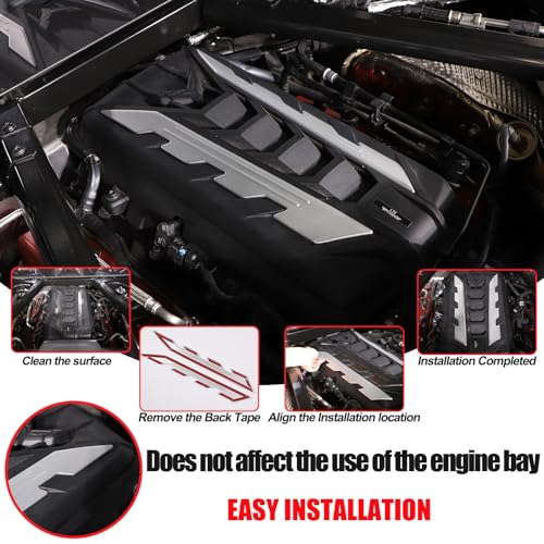 Image of Sekhyna Engine Bay Panel Cover Trim 2PCS Compatible with Corvette C8 Stingray 2020-2025 Engine Cover Left Right Protective High Temperature Resistance Cover Trim Accessories (Silver)