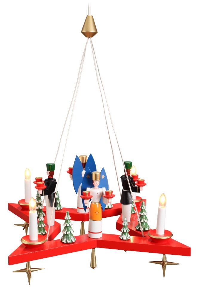 Rudolphs Schatzkiste Lichterkranz Adventskranz Stern mit Engel und Bergmann elektrisch rot BxT = 50x50cm NEU Adventskranz Kerze Kerzenleuchter Leuchter Wachskerze Kirche Holz Weihnachten Seiffen