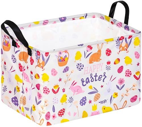 MAIZMZ Easter Storage Basket 14.9x10.2x9.8Inch Foldable Bunny Decor Organizer with Waterproof Lining, Kids Toy & Holiday Gift Bin