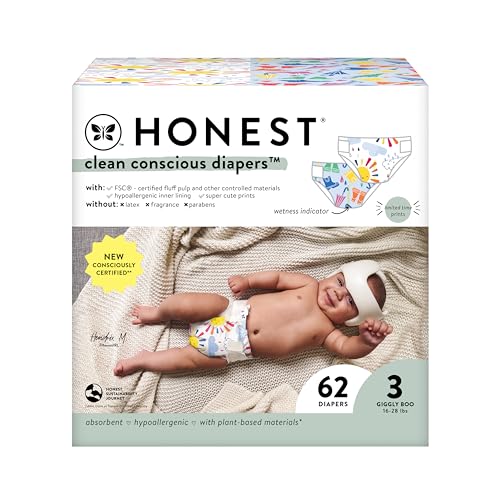 Image of The Honest Company Clean Conscious Diapers | Plant-Based, Sustainable | Limited Edition Prints | Club Box, Size 3 (16-28 lbs), 62 Count
