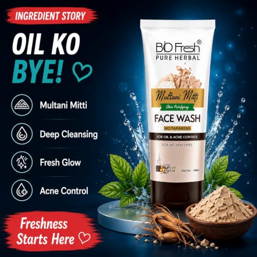 Image of Biofresh Multani Mitti Face Wash with Rose For Oil Control & Acne Controls Excess Oil Brightens & Purifies Skin Oily Skin Face Wash for Women & Men (Pack of 2)