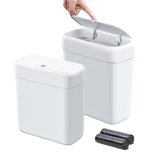 funest Paquete de 2 basureros de baño con tapa, 3 galones12 L y 2.7 galones10 litros con tapa emergente, cubo de basura de plástico para espacios