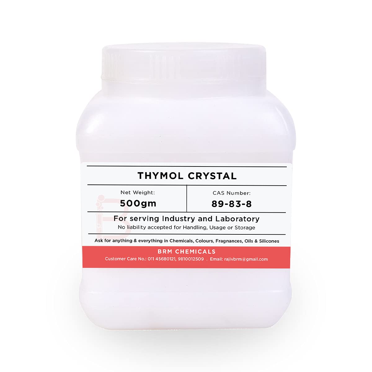 BRM Chemicals Thymol Crystal - 500 G For Soap Making, Shampoo, Cosmetics, Moisturizer, Lotion Making, Domestic Use & Diy Personal Care For Face, Hair, Skin & Body (Pack Of 1)
