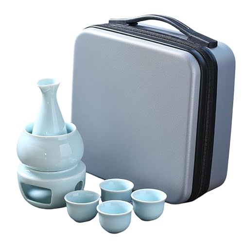 日本酒 熱燗器 伝統 熱酒器 酒器セット 冷たい/暖かい/熱い酒のための日本の禅スタイルの陶磁器のワインセット伝統的な磁器酒暖かい フラスコ 焼酎 熱燗器 焼酎じょか揃 燗瓶 冷酒器 美濃焼 キット焼酎/酒瓶/酒カップ/温暖化ボウル/暖房ベース (パウダー