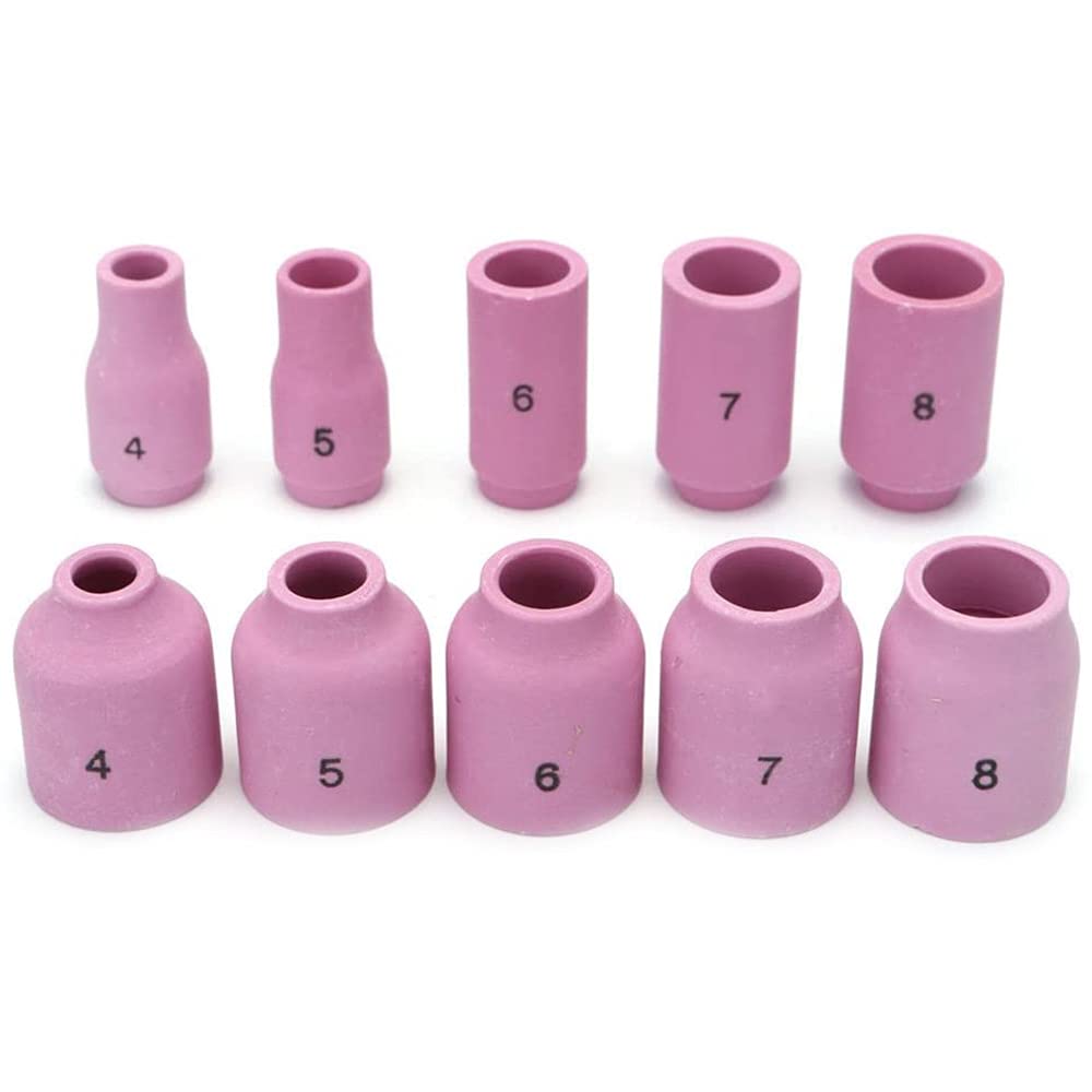 49-teiliges WIG-Schweißbrenner-Zubehör-Set mit Spannzangen für Körper und Glas, Aluminiumdüsen, Kurzgaslinse #10, Becher-Set für TIG WP-17/18/26