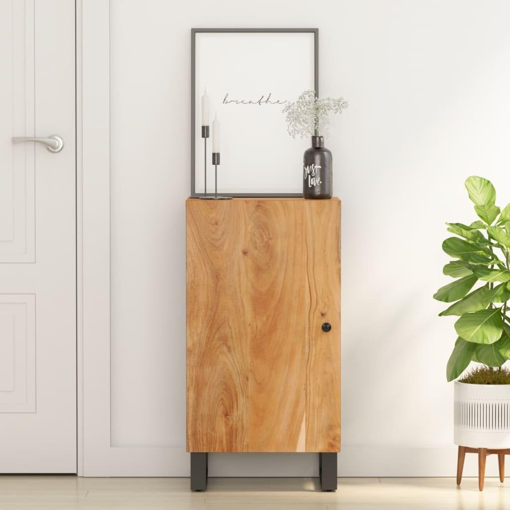 Credenza con anta, 40 x 31 x 75 cm, in legno massiccio di acacia, armadietto da cucina stretto con piano di lavoro per corridoio, soggiorno, sala da pranzo, design robusto