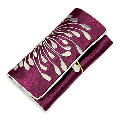 Red Blossom Jewelry Roll Clutch - Embroidered Chrysanthemum (Raspberry)