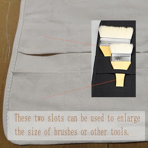 Image of Canvas Art Paint Brush Holder & Organizer Roll-Up Case, 22 Pockets, beige