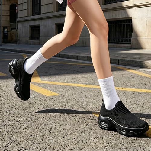 Image of YHOON Women's Walking Shoes Slip-On - Comfortable Work Shoes for Standing All Day, Breathable Air Cushion Nursing Sneakers