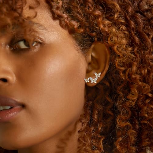 925 Sterling Silver Ear Crawler Stud Earrings for Women Gold Cubic Zirconia Ear Climber Earrings Faux Diamond Small Stud Crawler Earrings Trendy Jewelry Gift3