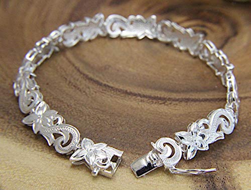 Arthur's Jewelry 925 sterling silver Hawaiian plumeria flower scroll cut out bracelet 7"3